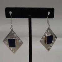 Vintage 1" Sterling Silver Earrings with Lapis Lazuli