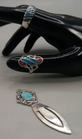 Vintage Sterling Silver 2.5" Bookmark Sterling Silver and Turquoise Size 7 Ring Sterling Silver Turquoise & Coral Size 6 Ring