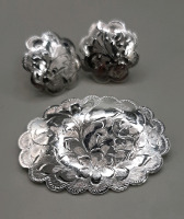 Vintage 2" Engraved Sterling Silver Brooch 1 Pair of Rainbow Sterling Silver Screw Back Earrings