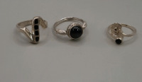 Vintage 3 Sterling Silver Rings Size 7 with Onyx Size 8.5 with Black Stone Size 5 with Black Stone