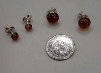 Vintage 2 Pair of Amber Studs with Sterling Silver Posts and Backs