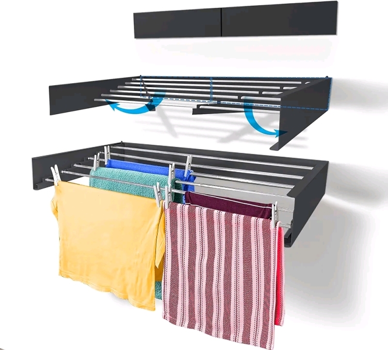 New - Step Up Laundry Drying Rack, Wall Mounted, Retractable Clothes Drying Rack