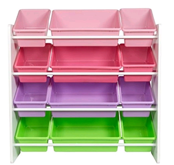 New - Kids Storage Organizer w/12 Bins . Side Handle has Cracks in Wood