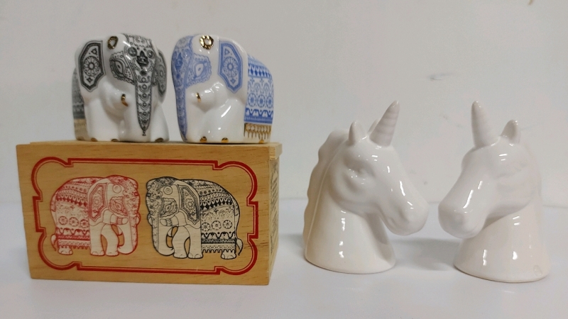 2 Sets Of Salt And Pepper Shakers Unicorns And Elephants