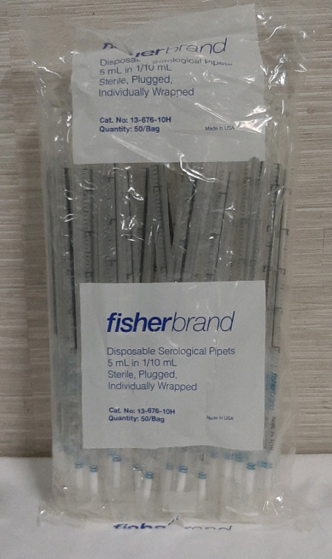 New fisherbrand Disposable Serological Pipets 5ml in 1/10ml 50 per bag