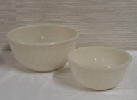 Vintage 2 Fire King Oven Ware Ivory Swirl Bowls Larger Bowl is 8"W X 4"H