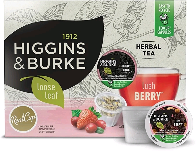 New HIGGINS & BURKE Loose Leaf Lush Berry Tea K-Cup Compatible (24 Recyclable Capsules)