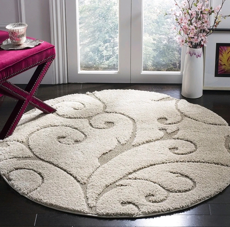 New Safavieh Florida Shag Round Rug 3' x 3" Color: 1113 - Cream Beige SG455-1113-3R