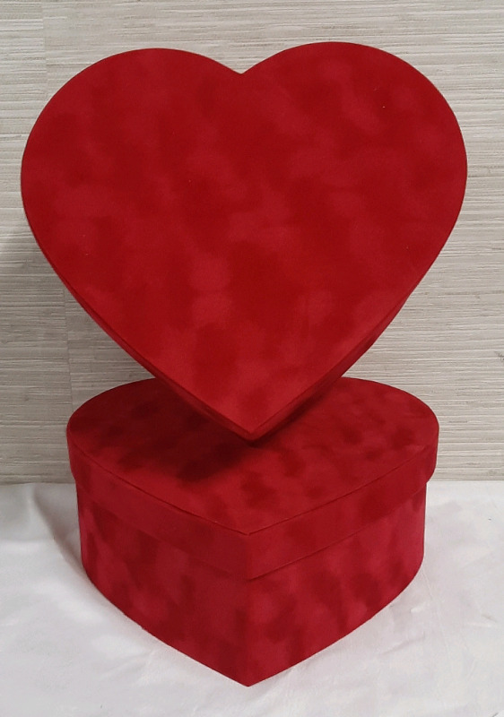 New 2 Heart Shaped Boxes Covered in a Red Velvet Like Material 11"H X 11.5"W