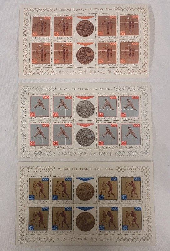 1965 Poland Post ' Olympics '64 Polish Bronze , Silve & Gold Medals ' Stamp Sheets . Unused & Unhinged