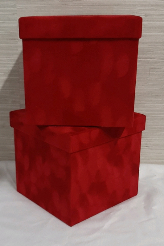 New 2 Boxes Covered in a Red Velvet Like Material 6.75"H X 7 2 2/16"W X 7.25"D