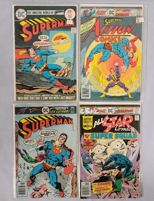 Vintage DC Comics ' SUPERMAN ' Comics . Four (4) Issues Bagged & Boarded