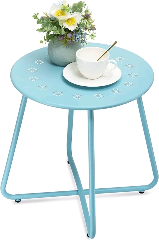 New - Danpinera Outdoor Side Tables w/Flower Cut Outs, Weather Resistant Steel Side Table