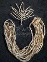 Multi strand vintage seed pearl necklace + Brooch spray