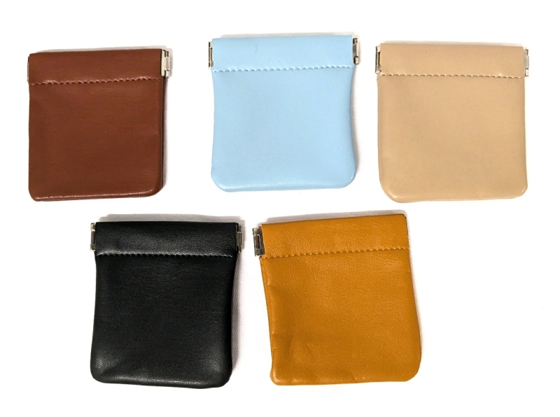 5 New Faux Leather Squeeze Coin Purses (3" x 3.25")