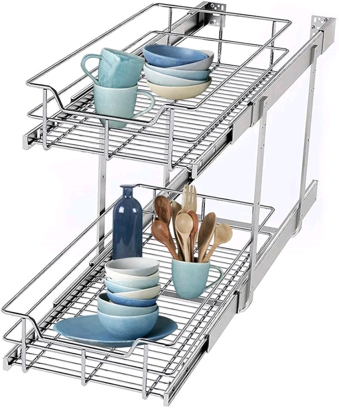 New - STORKING 2-Tier Wire Basket Pull Out Organizer Shelf Sliding Drawer Storage .