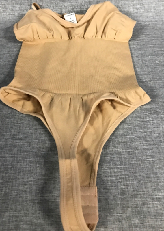 Fashionkilla tummy control v neck bodysuit in beige small