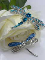 Two Rhinestone Dragonfly Brooches