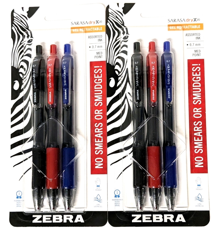 2 New ZEBRA Sarasa Rapid Dry Ink Gel Retractable Pens 3pk, 0.7mm, Business Assorted (46803)