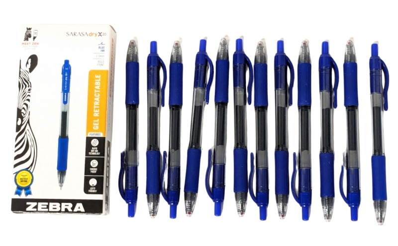 12 New Zebra Sarasa Dry 1.0mm Blue Ink Gel Retractable Pens (46820)