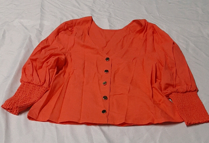 As New Size L Stella & Dot V Neck button front shirt with smocked cuffs