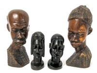 2 Vintage Pairs of Carved Wood Busts 3.5" and 5.75" Tall