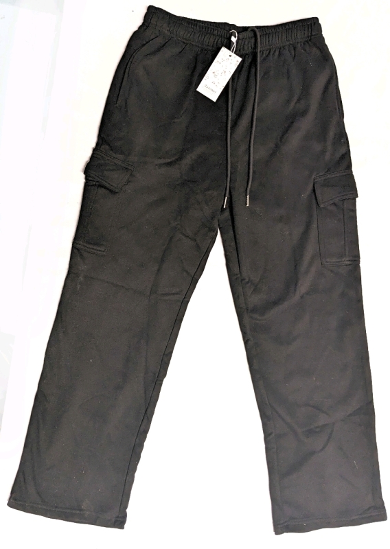 New Automet Black Cargo-Style Drawstring Jogging Pants (Size Medium)