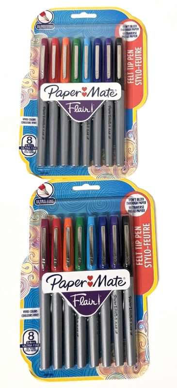 2 New 8pks PAPER MATE Flair Ultra Fine 0.4mm Felt Tip Pens (16 Pens Total)