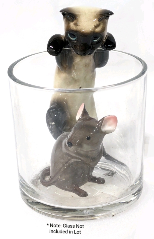Vintage BESWICK Porcelain Siamese Cat & Mouse Brandy Glass Companion Figures 2.5" - 5.75" Tall