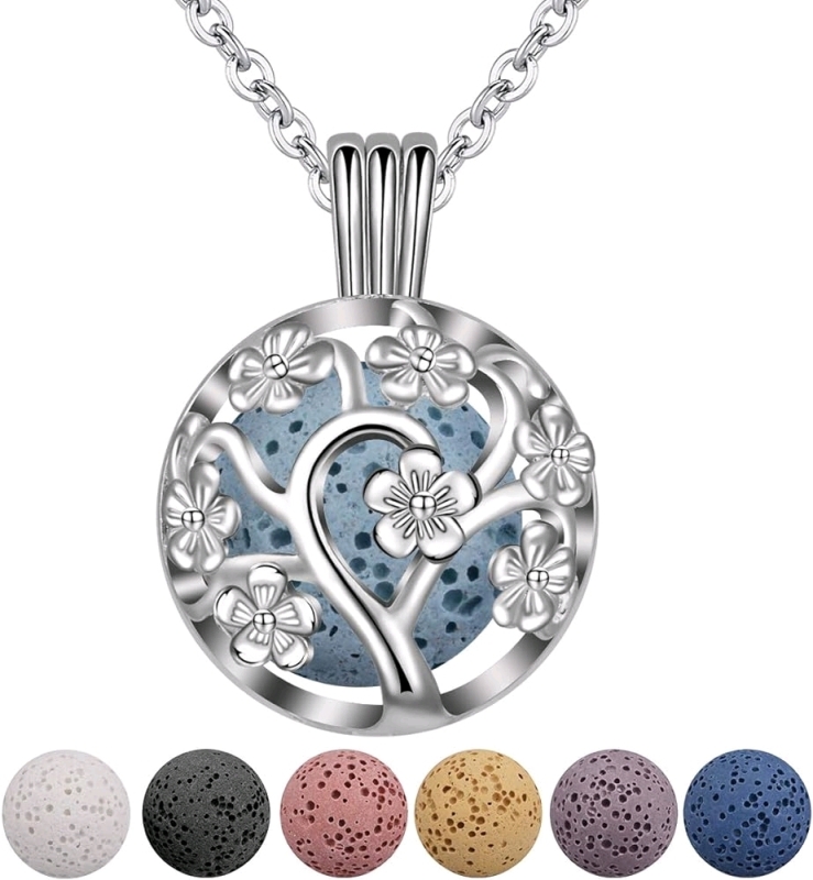 New INFUSEU Aromatherapy Necklace with Lava Stone Rock Essential Oil Diffusers. 24" Chain