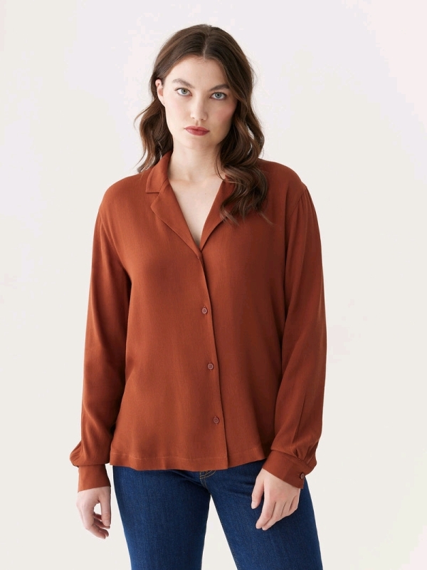 New Frank and Oak - The Long Sleeve Camp Collar Blouse in Smoked Paprika Size XXS