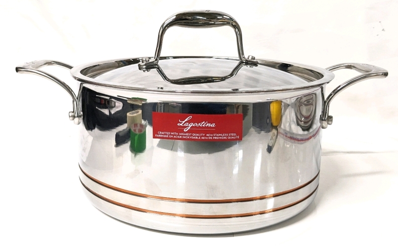 New LAGOSTINA 5-Ply Copper Clad 5.3L 24cm Dutch Oven w Lid