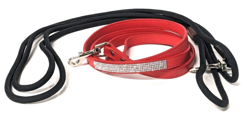 2 New Dog Leads / Leashes : Leather-Like with Bling 45" Long & Rounded Black Cord 96" Long