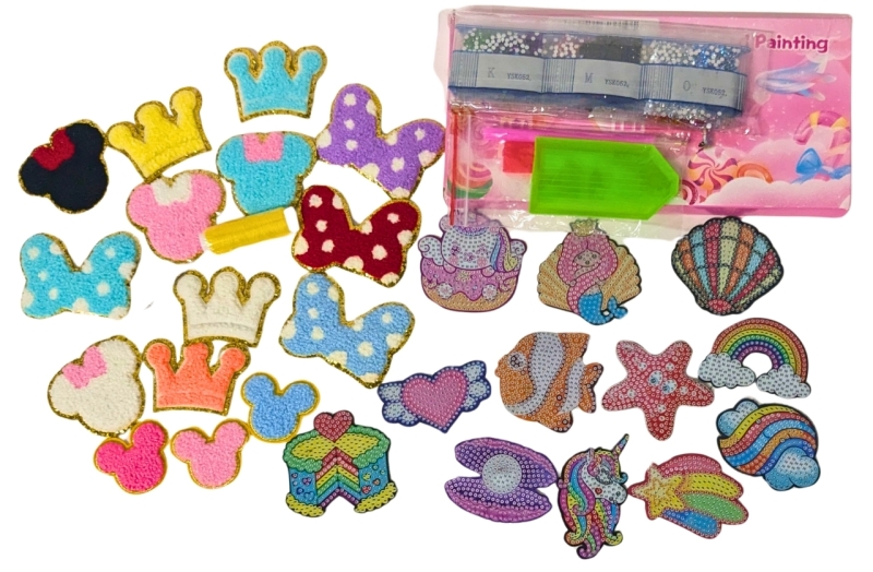 New Chenille Mouse Head, Crown & Bow Patches + Diamond Painting Magnets (Partial Kit - Needs Glue)