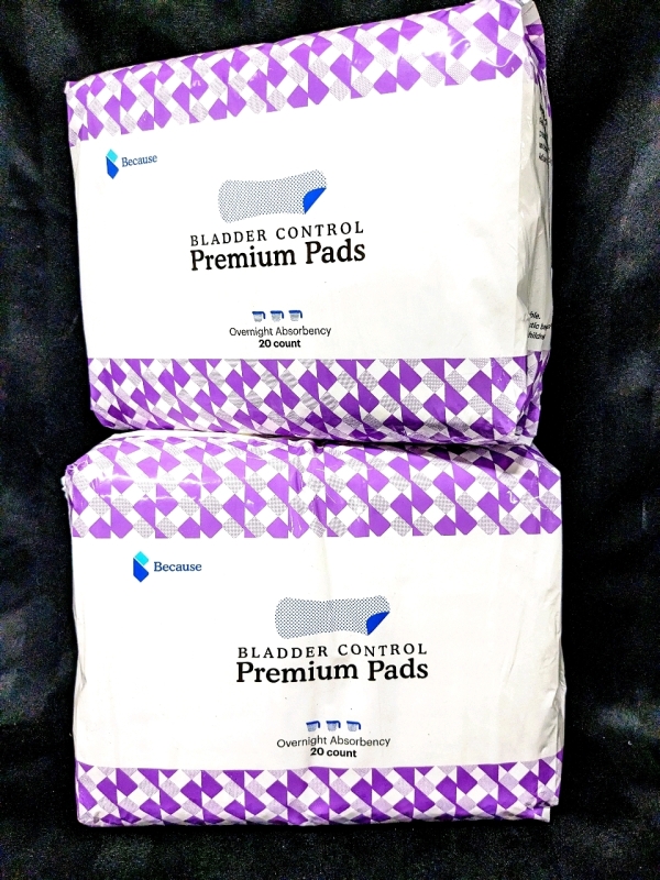 2 New Packs BECAUSE Bladder Control Premium Pads : Overnight Absorbency (20 Pads per Package, 40 Total)