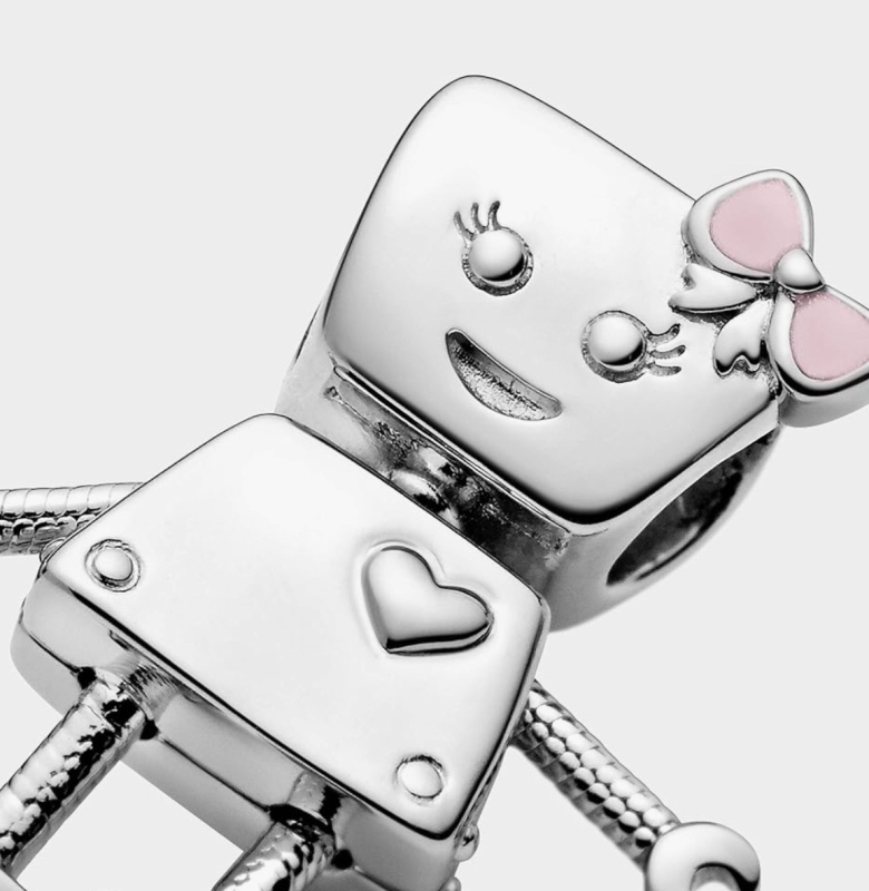 PANDORA Bella Bot Sterling Charm Pink Enamel Bow