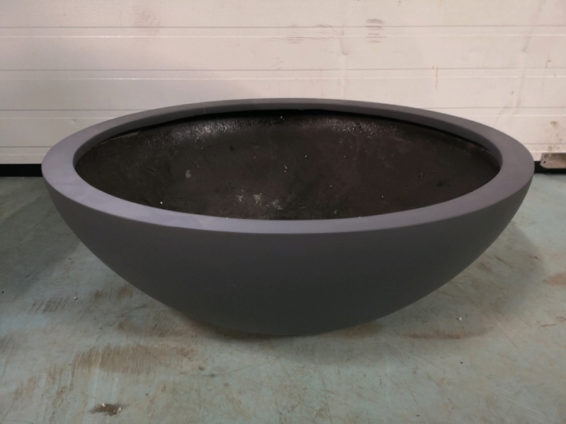 New Green Theory Fiberglass Low Bowl Planter - D33" & H12" Matte Grey