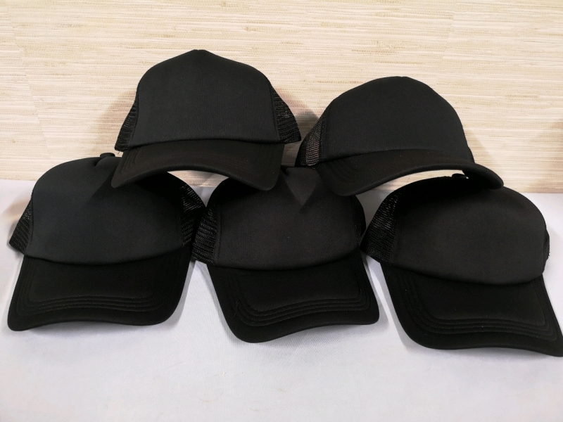 5 New Black Baseball Hats - Mesh Back