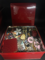 Red Tin Large Lot of Assorted Jewelry