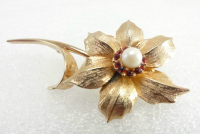 Narcissus Marcel BOUCHER Cultured Pearl Crystal Flower Brooch