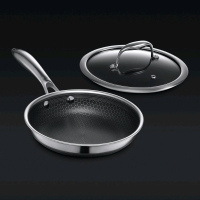 New HexClad Hybrid Nonstick Frying Pan with Lid - 8" Compatible with All Cooktops