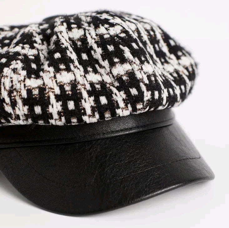 New Melanie Lyne Houndstooth Vegan Leather Brim Cap (One Size Fits Some) HOMF22-154HT1