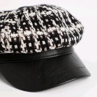 New Melanie Lyne Houndstooth Vegan Leather Brim Cap (One Size Fits Some) HOMF22-154HT1