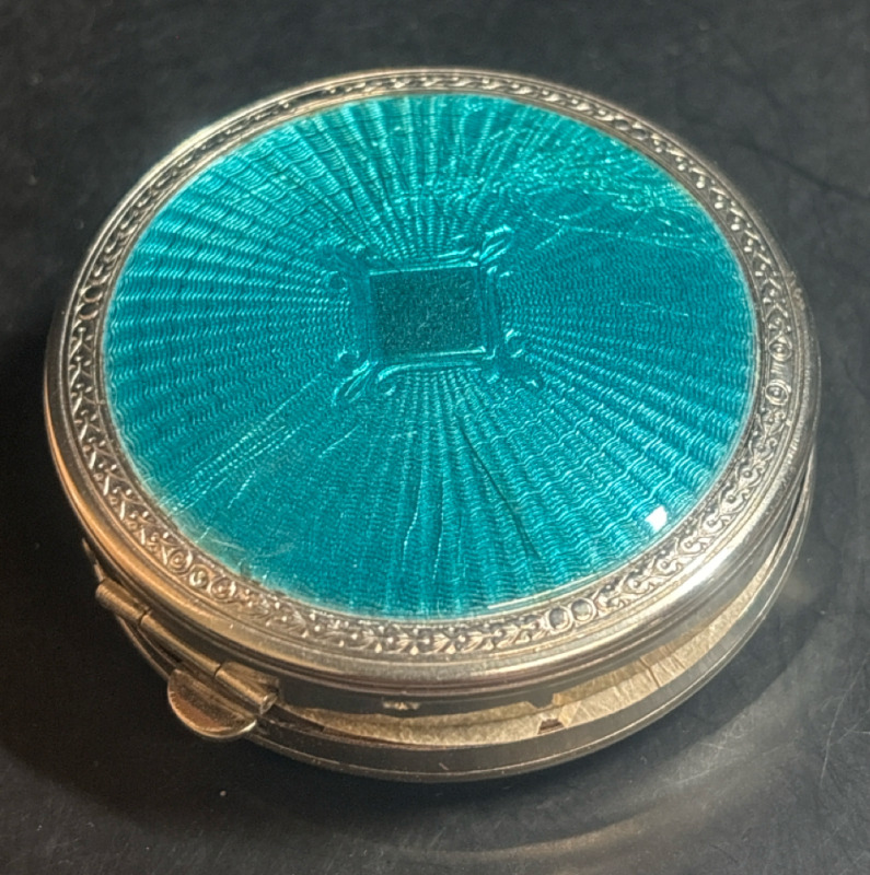 1920's Richard Hudnut Turquoise Guilloche Enamel Deauville Rouge Powder Compact