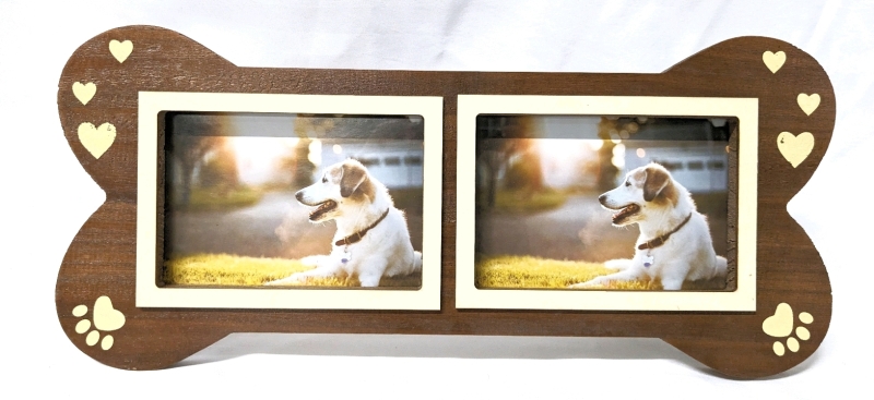 New Rustic Wood Dog Bone Picture Frame for Two 4" x 6" Photos (total size 17" x 7.6")