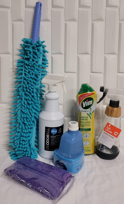 Household Cleaning Supply Lot . VIM , PRO Deodorizer , Swiffer Wetjet Floor Cleaner , Spray Bottle