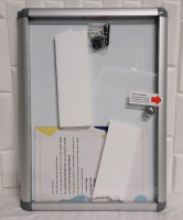 New - Swansea Locking White Board Bulletin Board Enclosed Noticeboard . 14.5"×19.5"