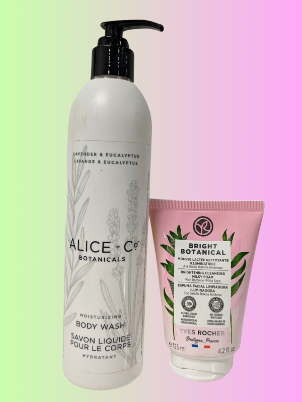 New Alice & Co Botanicals Lavender & Eucalyptus Moisturizing Body Wash (Approx 200ml) & Yves Rocher Bright Botanical Brightening Cleansing Milky Foam (125ml)