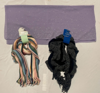 2 NEW Fall Fashion Scarves & 1 NEW 29&rdquo;Wx66&rdquo;L Jewled Purple Scarf