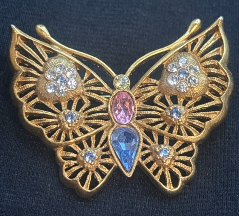 Rhinestone Filigree Butterfly Brooch